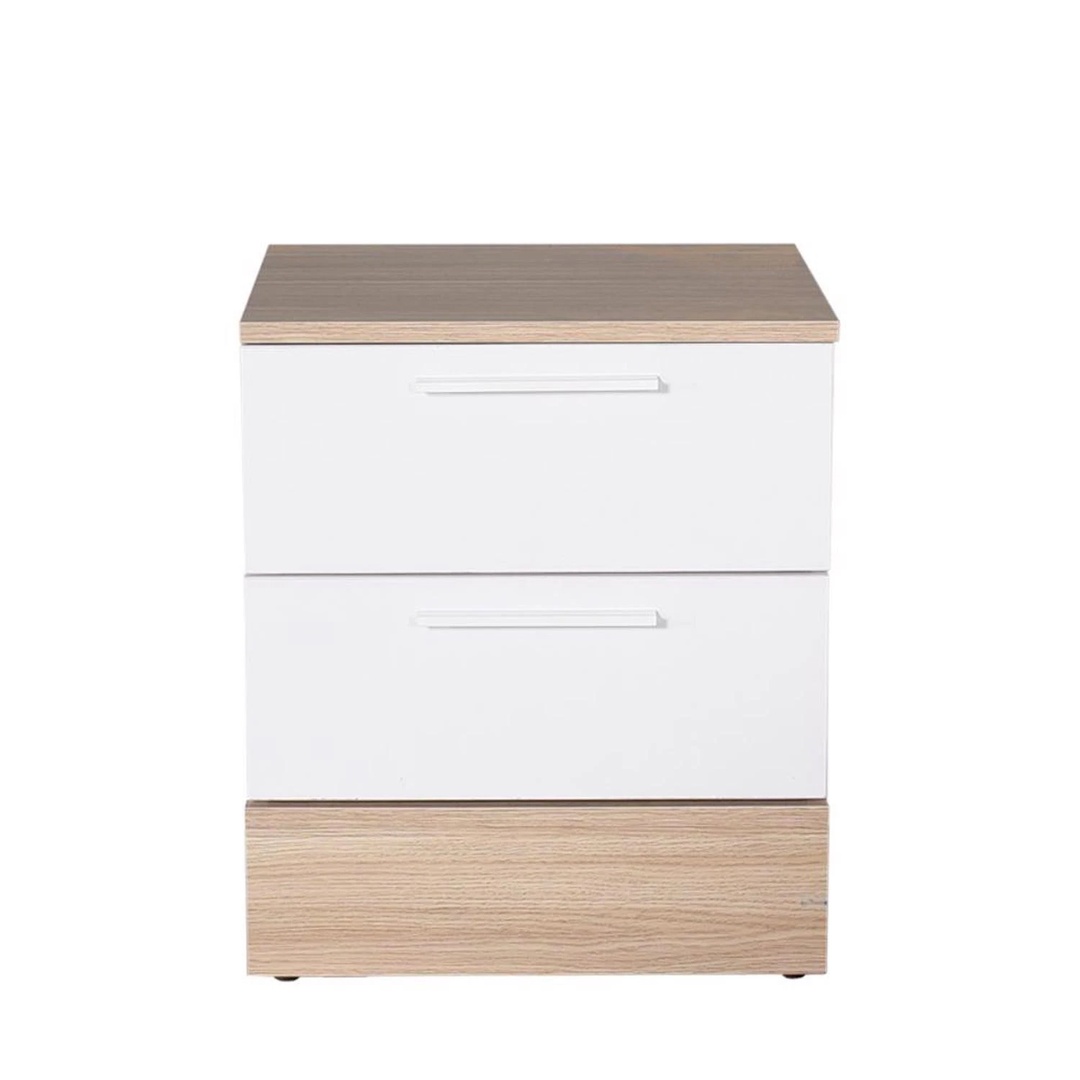 White Oak 2 Drawer Bedside Table Bottom Fixed Runners Pull Style