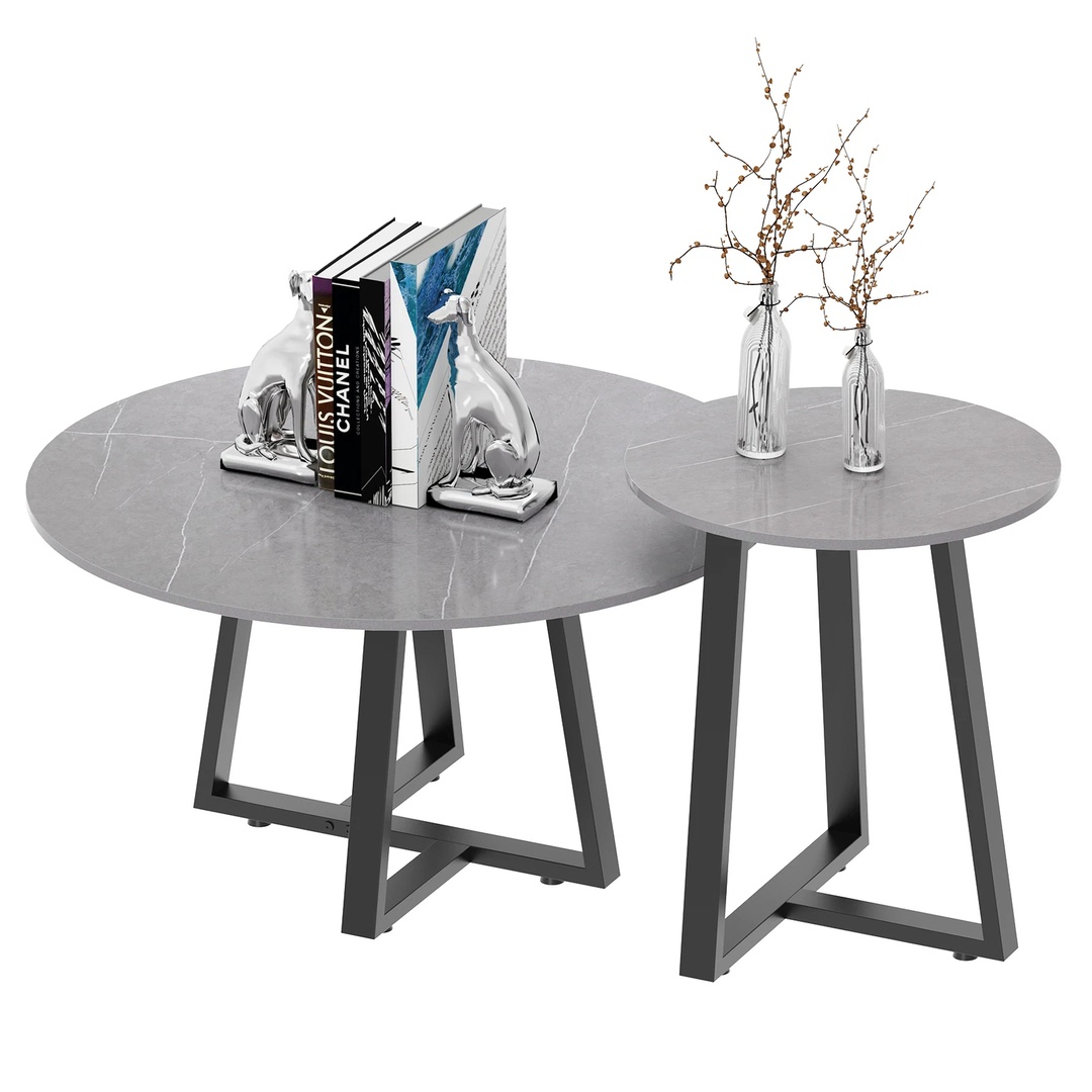 2pcs Round Nesting Coffee Table Robust Stacking Sofa Side Tables
