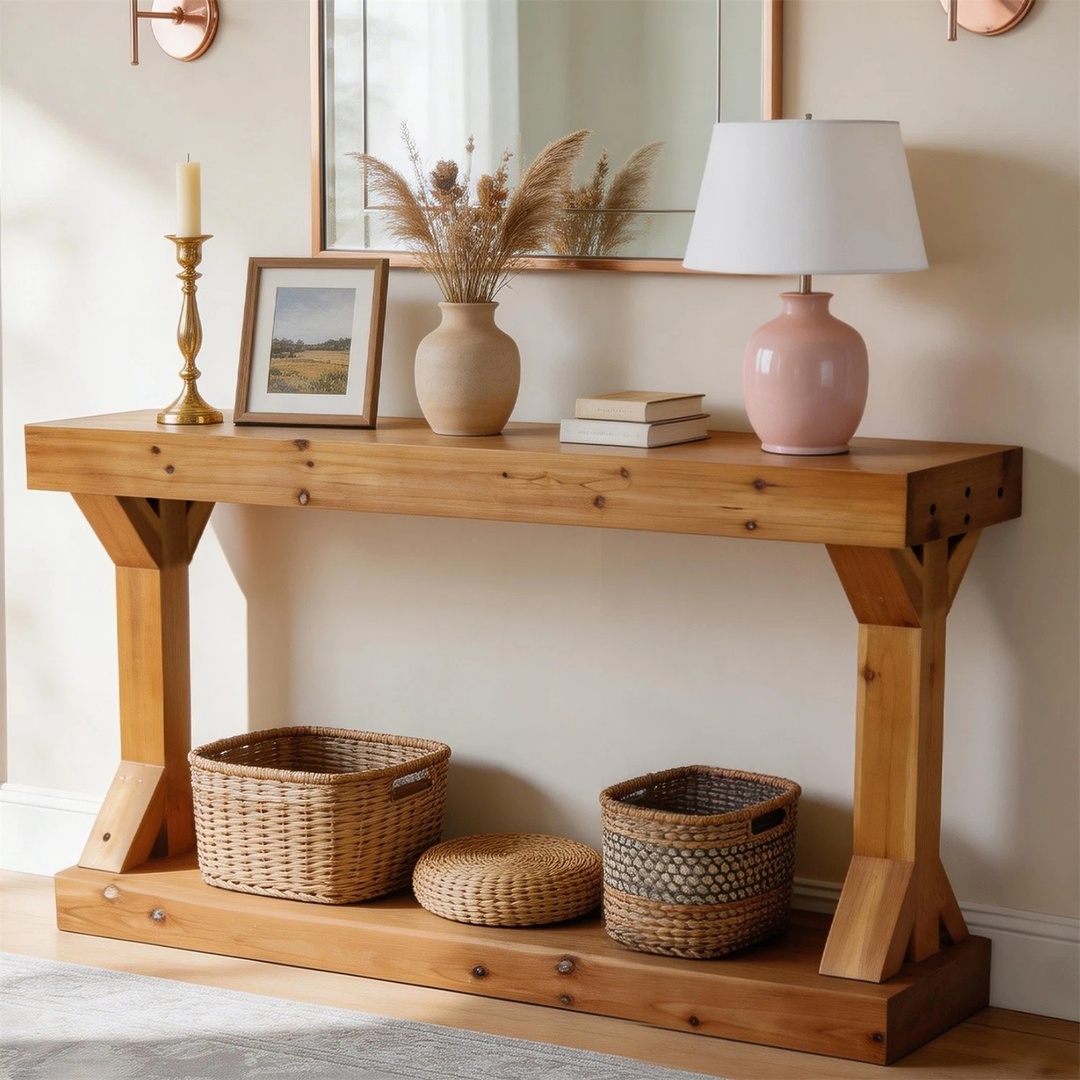 Couch Table Stable 2-tier Narrow Entrance Table Rustic Brown