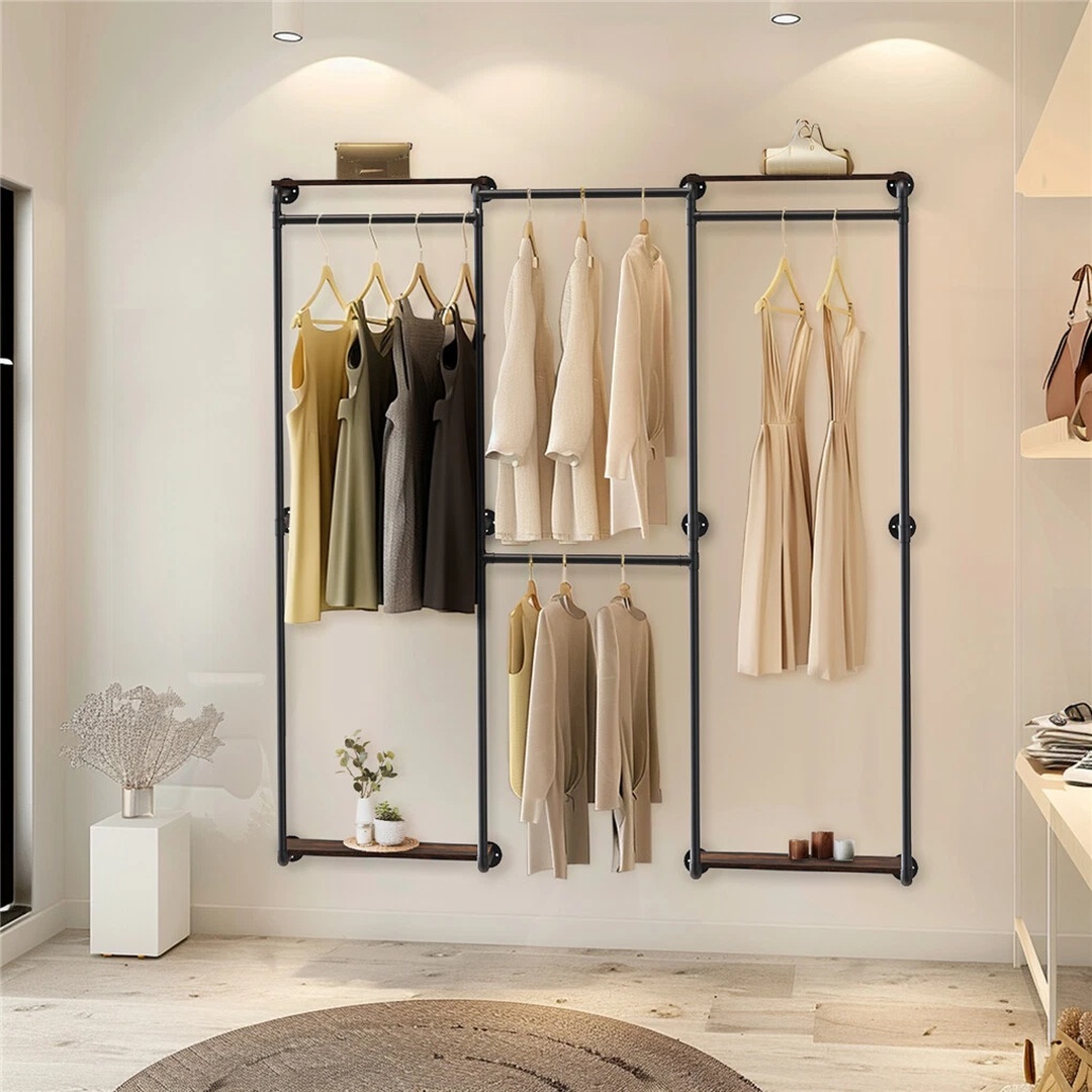 Spacious Clothes Garment Open Stand Walk-in Rack with Storage Shelf