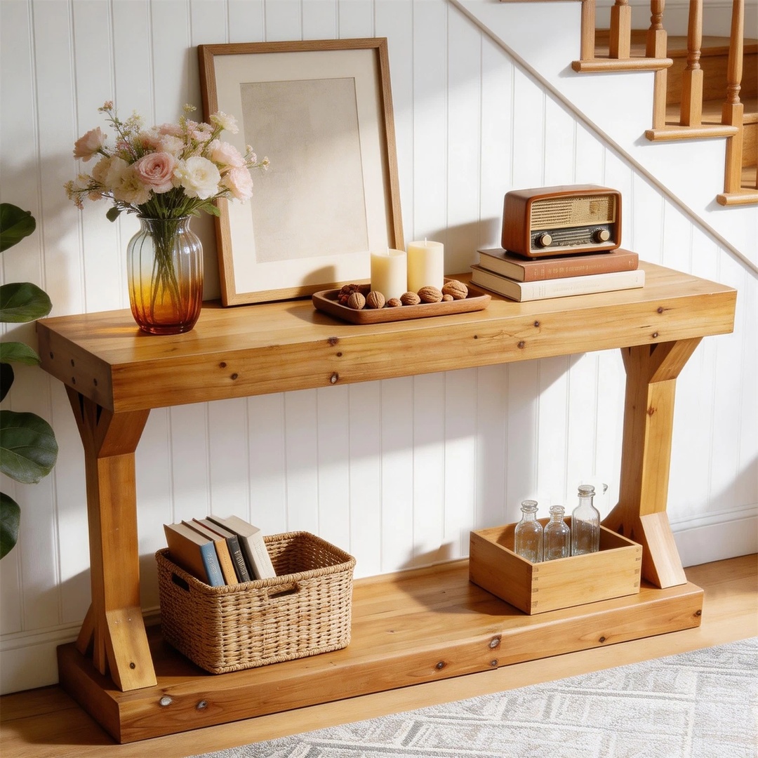 Table Robust Item Display Storage Console Table Rustic Brown