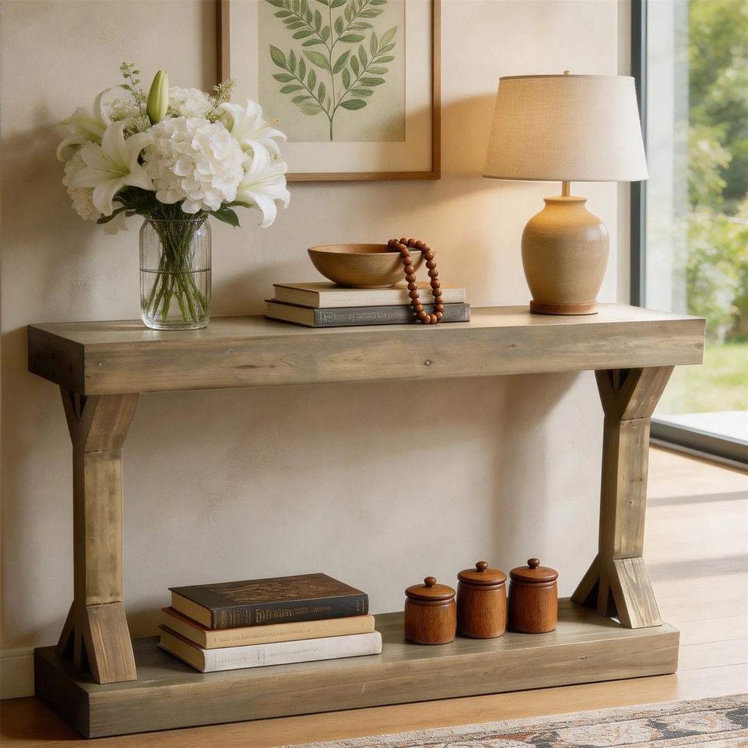 Table Robust Item Display Storage Console Table Natural Wood