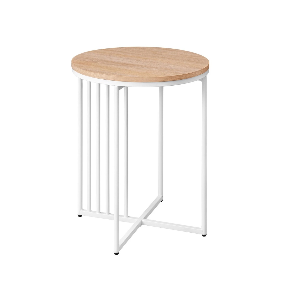 Wood White Metal Slatted Side Sofa End Coffee Table Bedside Unit