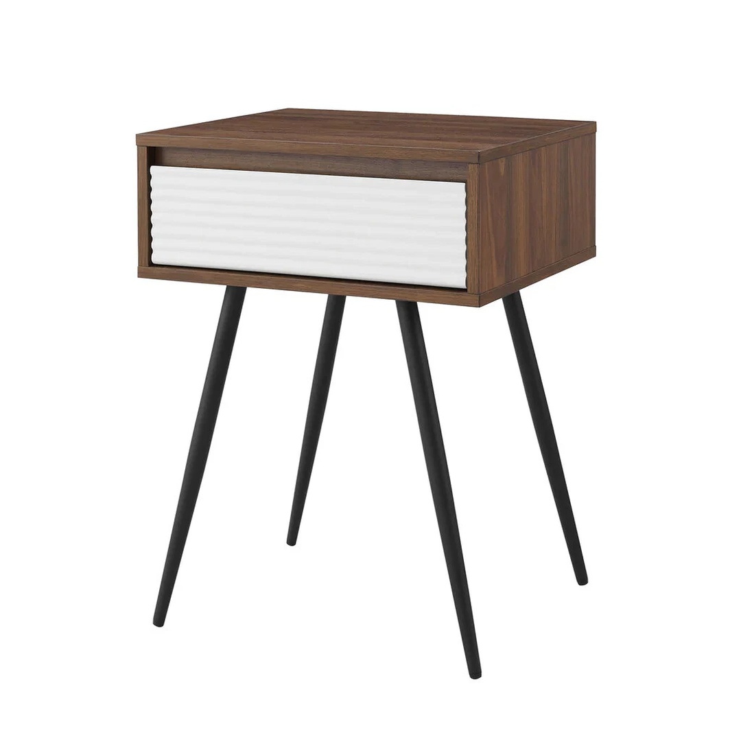 Bedside Sofa End Nightstand Side Table 1 Drawer Storage Dark Walnut