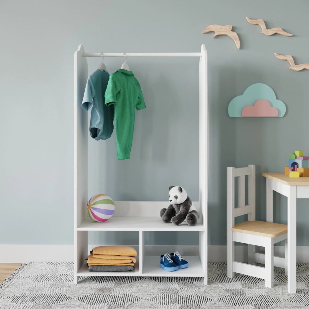 Wooden Hanging Clothes Rail Wardrobe Storage Display Shelves Mirror