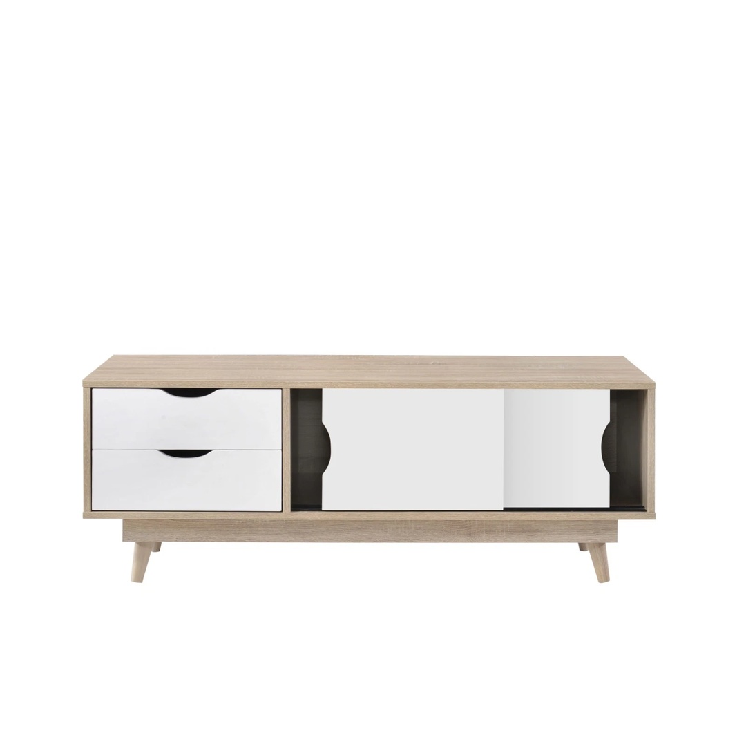 Oak White TV Stand Cabinet with Storage Shelves Entertainment Unit