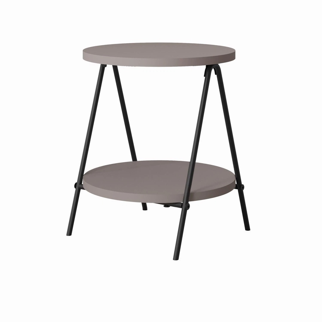2 Tier Round Side Table Mocha Grey Scratch Resistant Metal Frame