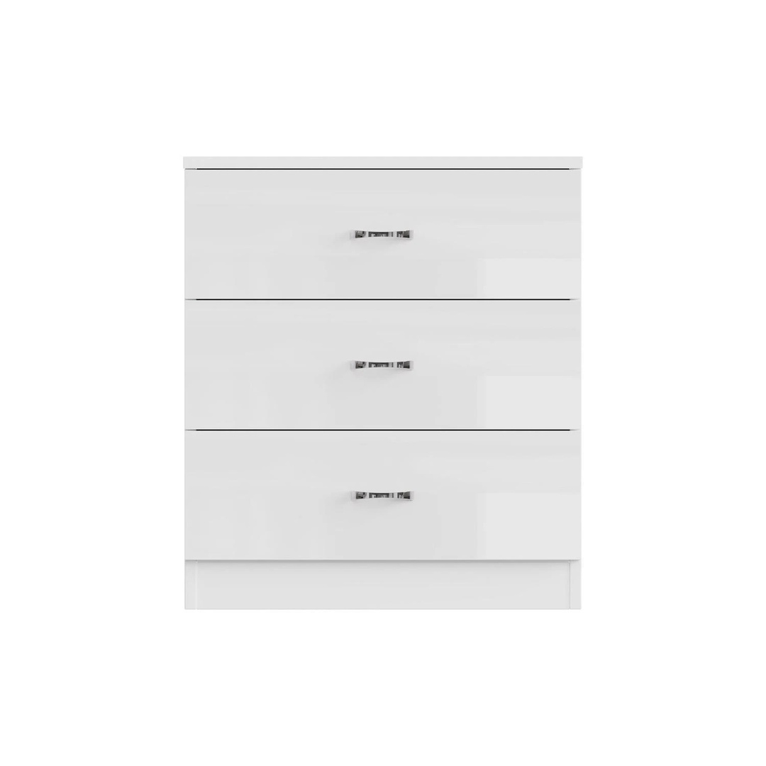 White Chest of Drawers Tall Bedside 3 Wide Drawers Matt Frame