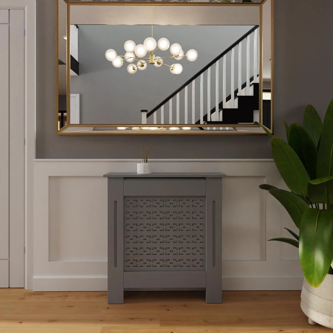 Geometric Pattern Small MDF Stylish Functional Grey Radiator Cover