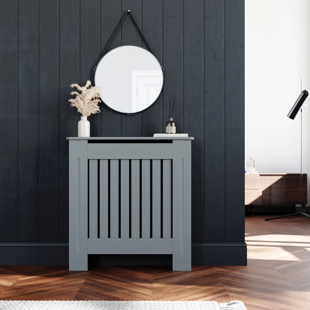 Grey Radiator Cover Cabinet Furniture MDF Wood Vertical Grill Shelf