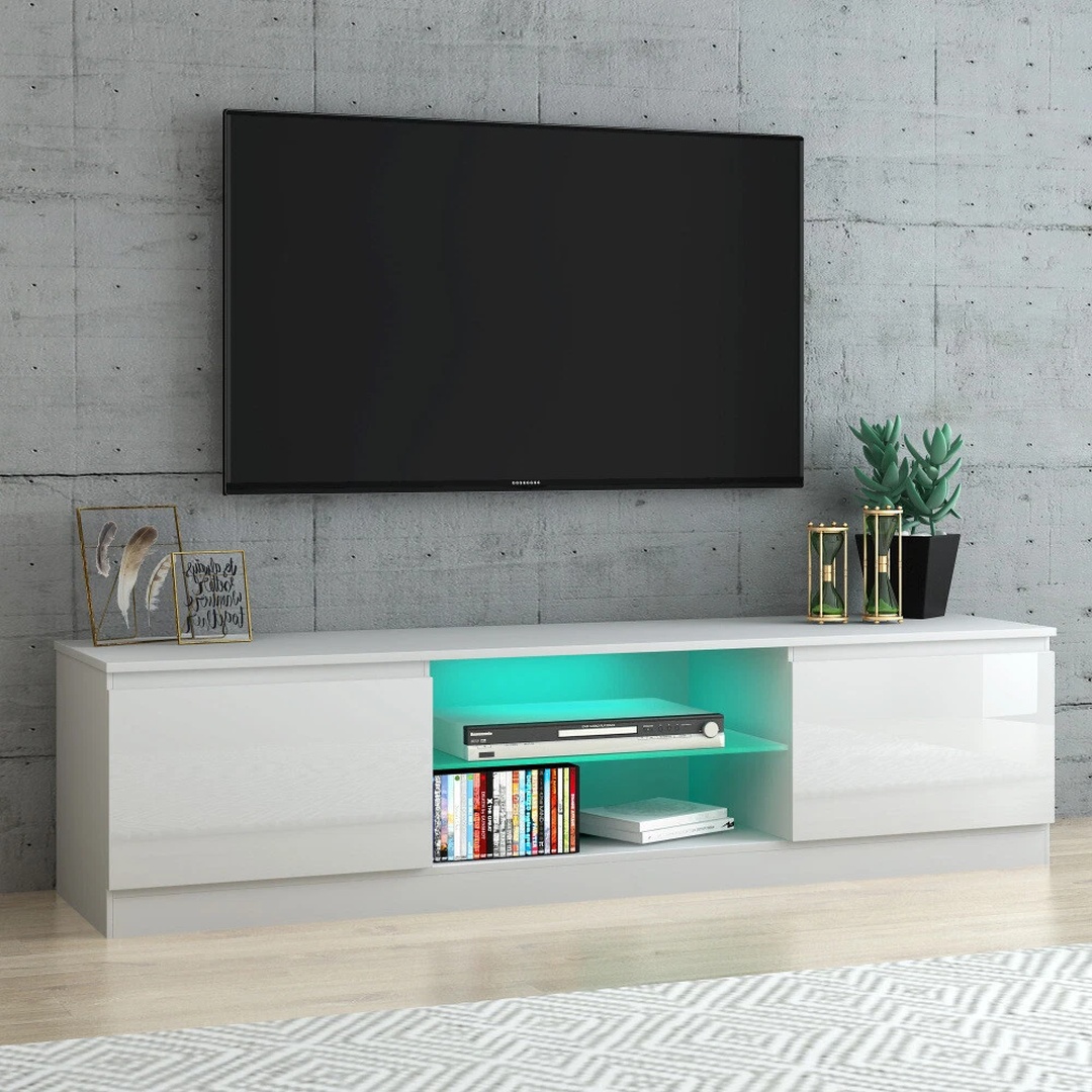 TV Unit Cabinet Stand Sideboard High Gloss 2 Doors RGB LED Lights