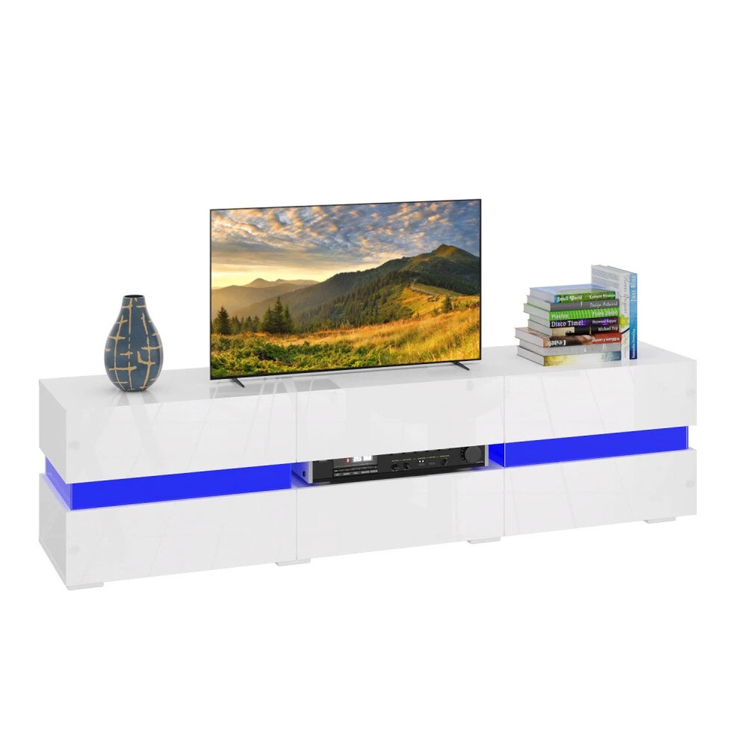White TV Unit TV Stand Cabinet High Gloss Matt body RGB LED Light