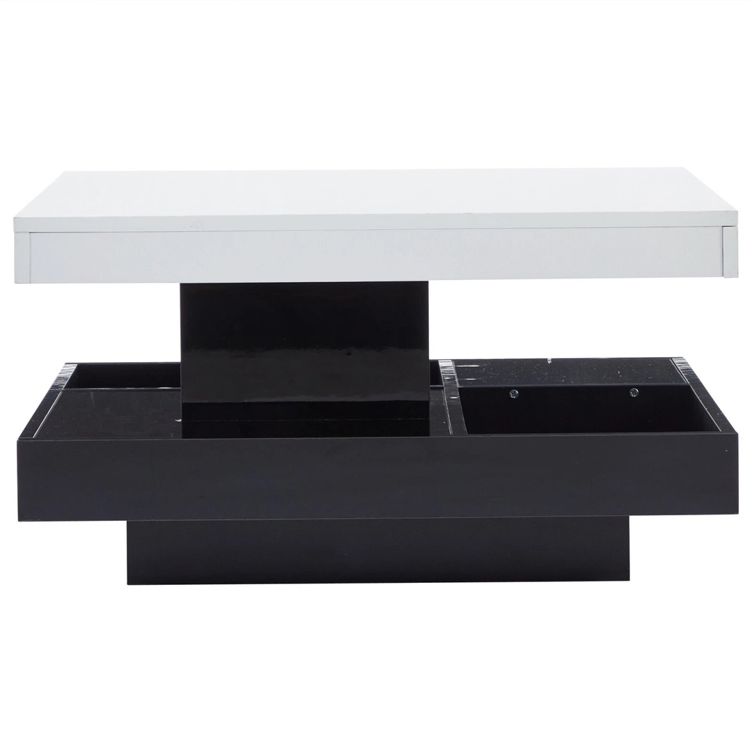 Square Coffee Table Side Table Rotating Top Storage Shelf