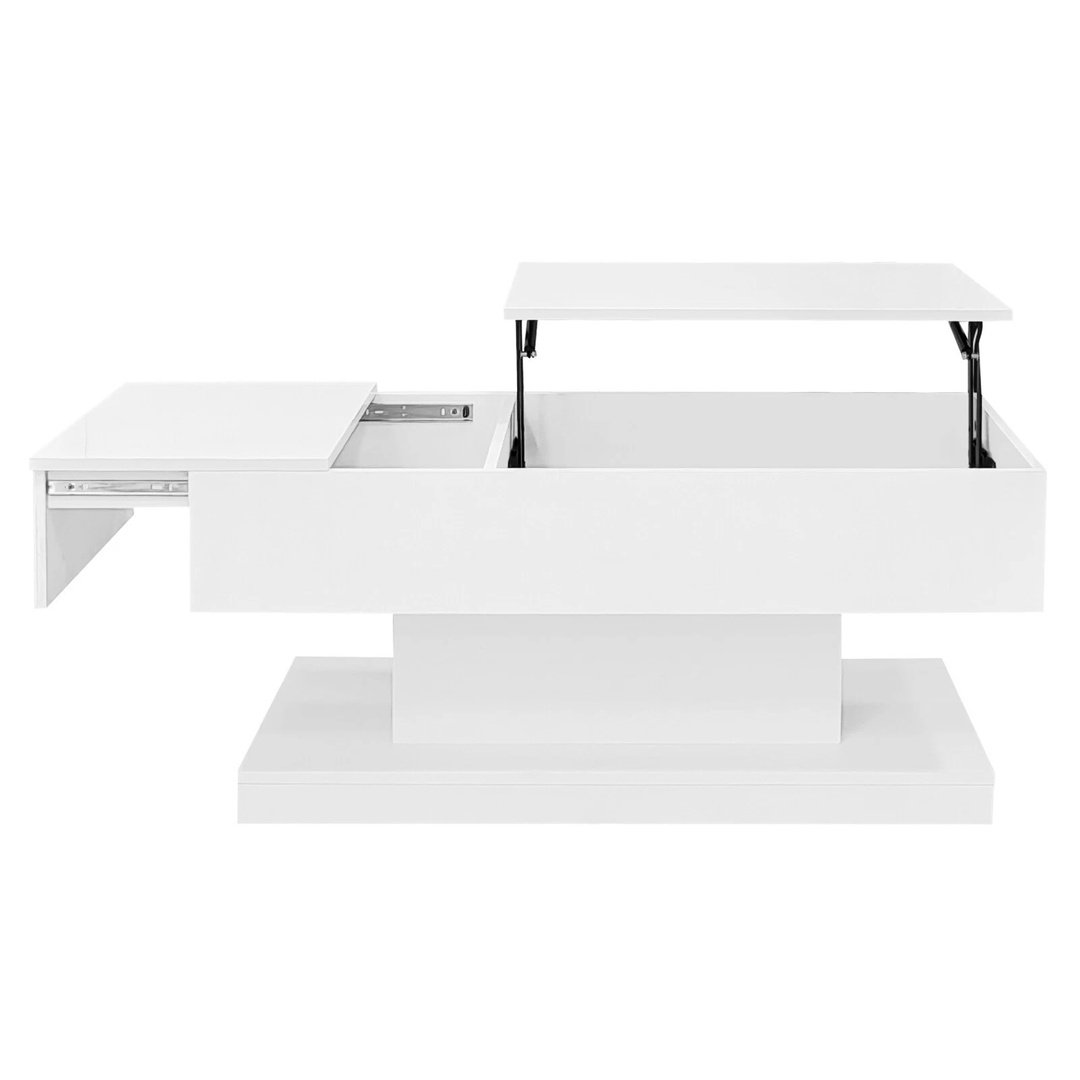 Lift Top Coffee Table LED Center Table with Storage Compartment