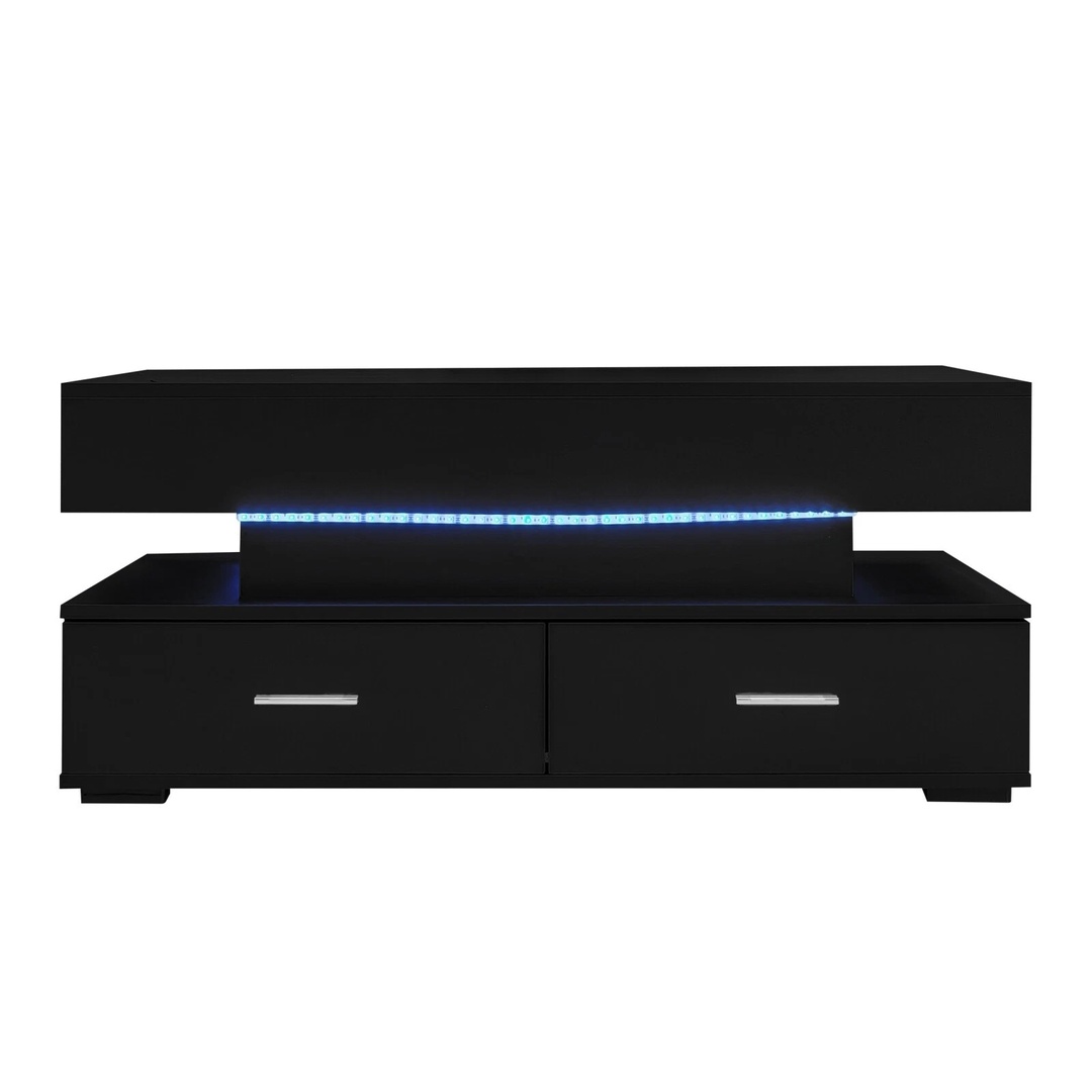 Coffee Table with Storage Lift Top Up LED Lights Matte Black