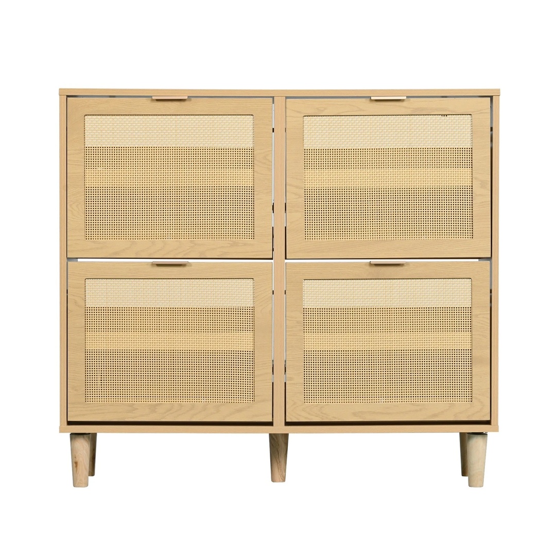 Rattan Shoe Storage Cabinet Drawers Light Oak Hallway Furniture