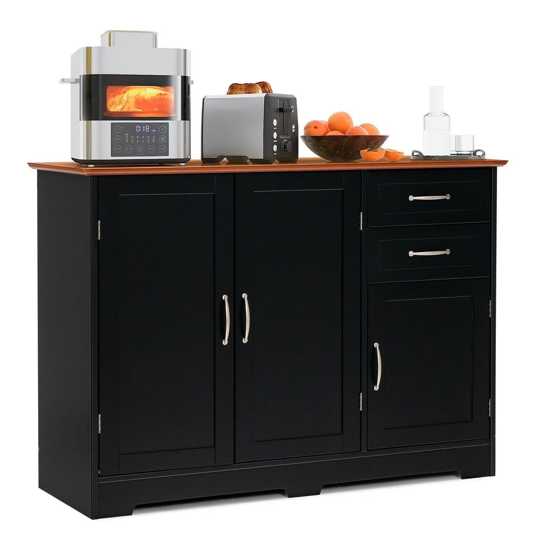 Black Modern Buffet Storage Cabinet With Adjustable Shelves
