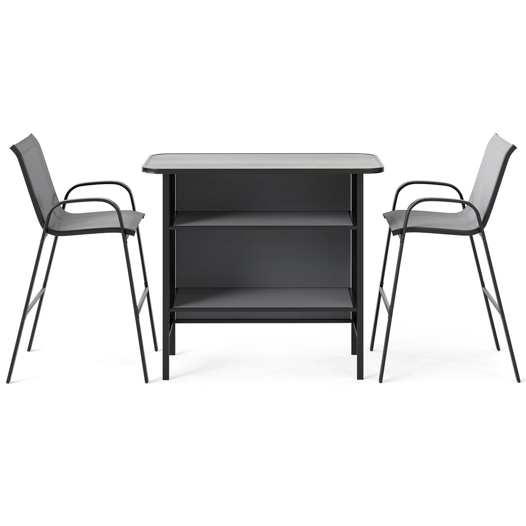 Gray 3-Piece Patio Bar Height Table & Chairs Set