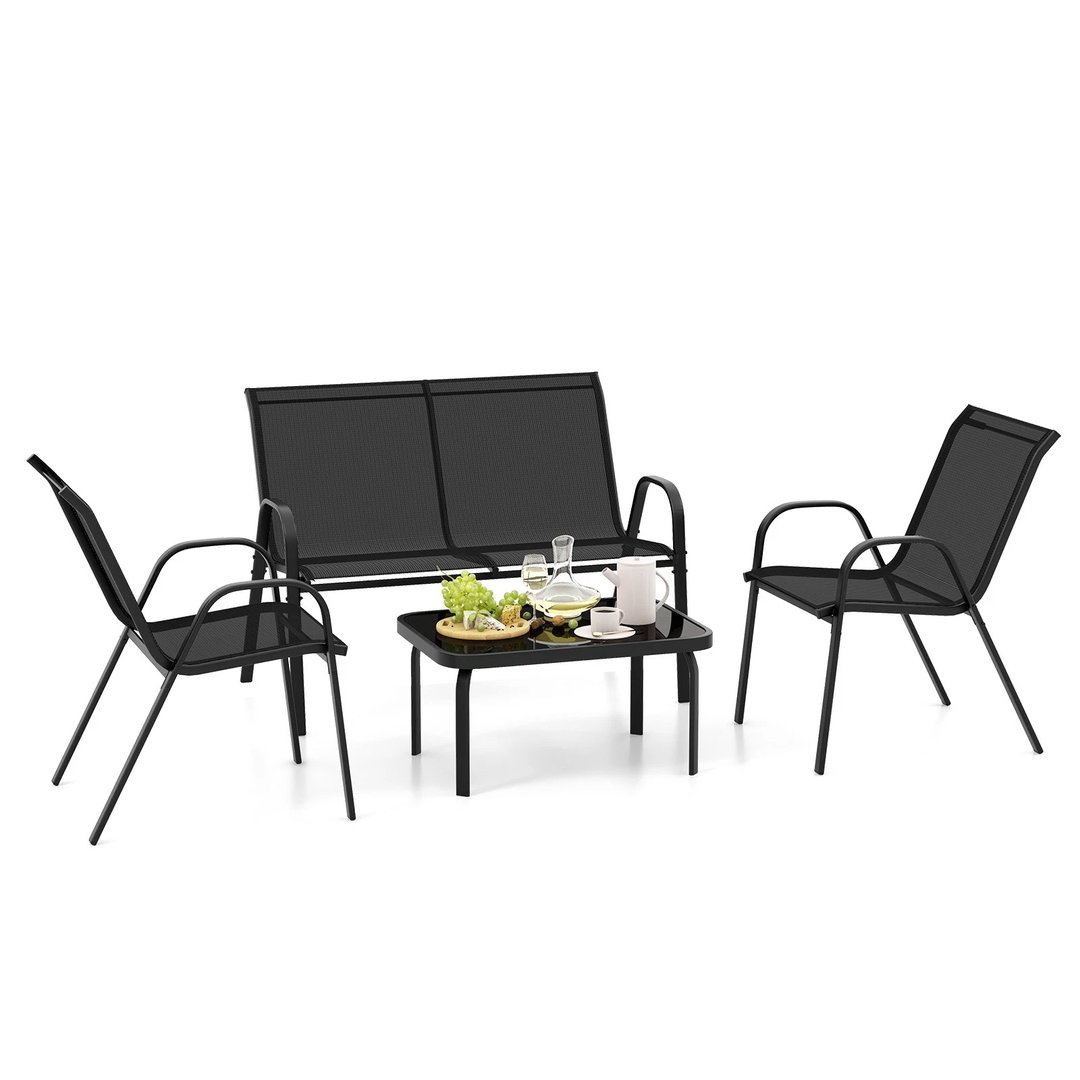 Black 4-Piece Metal Patio Table & Chairs Set