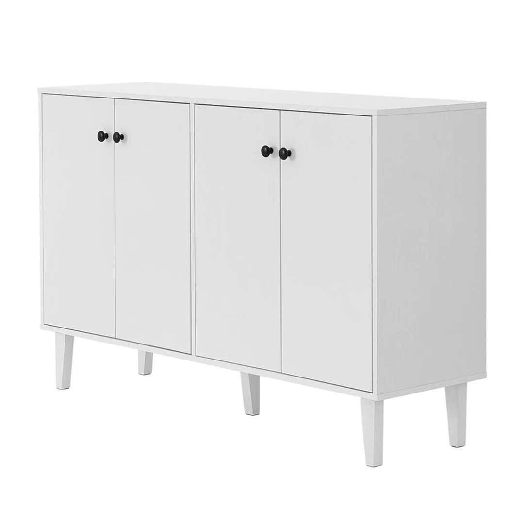4 Doors Cabinet White-Wood Sideboard Storage Cabinet