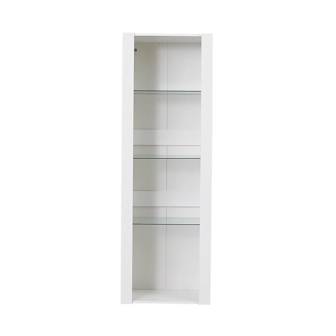 White Matt Body & White High Gloss Fronts- Tall Cabinet Bookcase