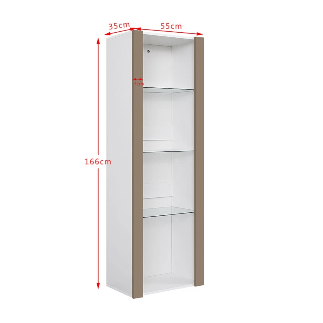 White Matt Body & Grey High Gloss Fronts- Tall Cabinet Bookcase