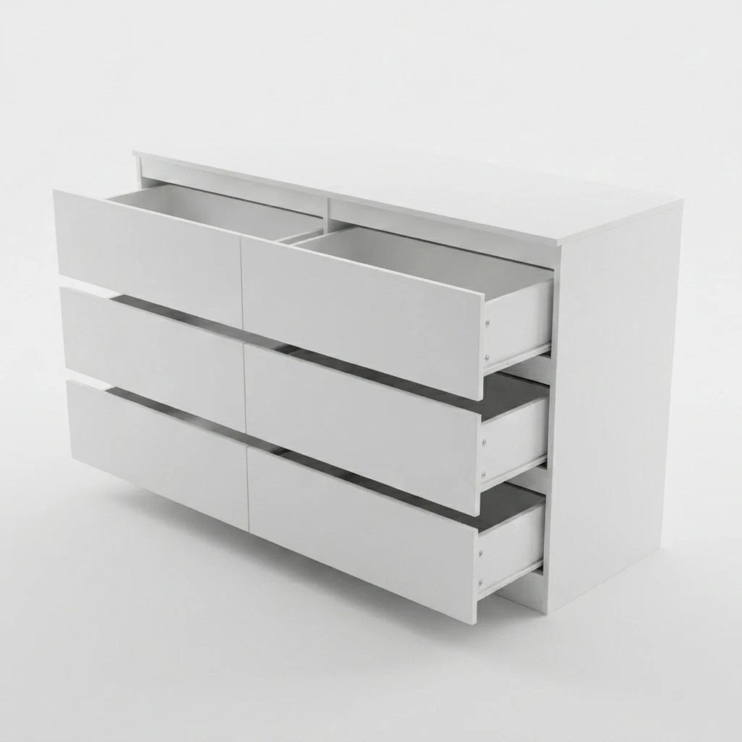 White 6 Drawer Wooden Bedroom Storage Chest