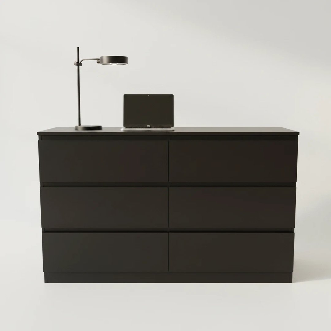 Black 6 Drawer Wooden Bedroom Storage Chest