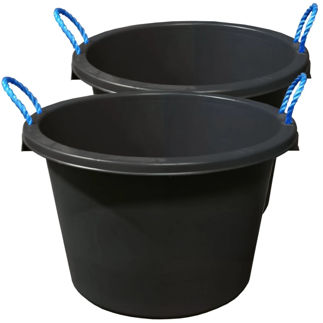 2 Pack 70L Heavy Duty Black Plastic Tub