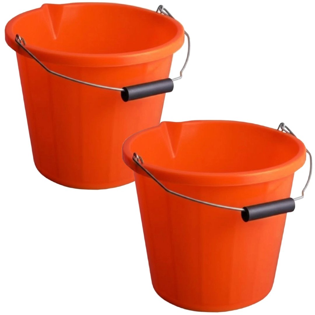 2 Pack 14L Orange Heavy Duty Builders Bucket