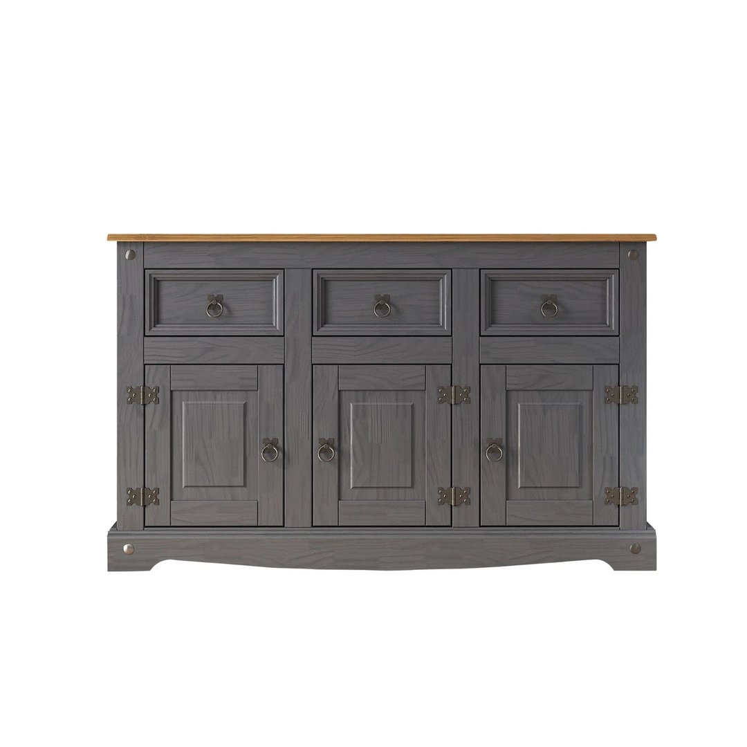 Charcoal Rustic 3 Door 3 Drawer Pine Sideboard