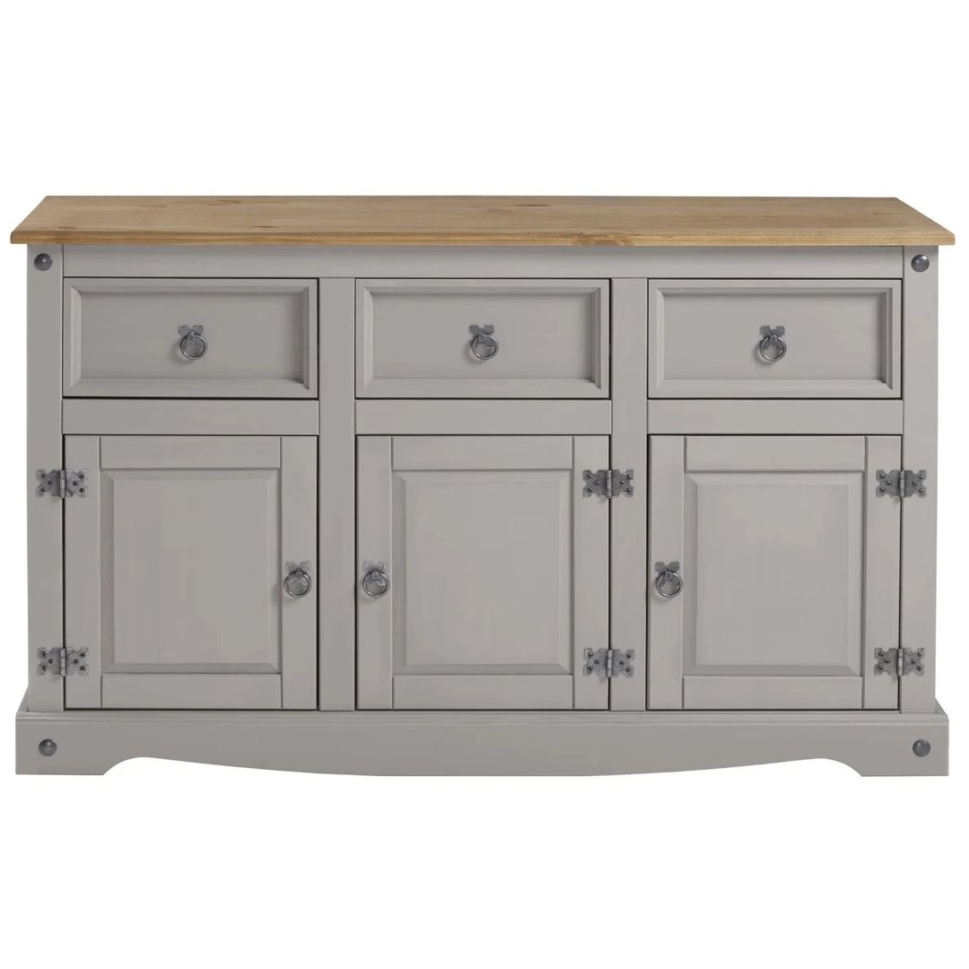 Grey Mexican Style 3 Door 3 Drawer Pine Sideboard