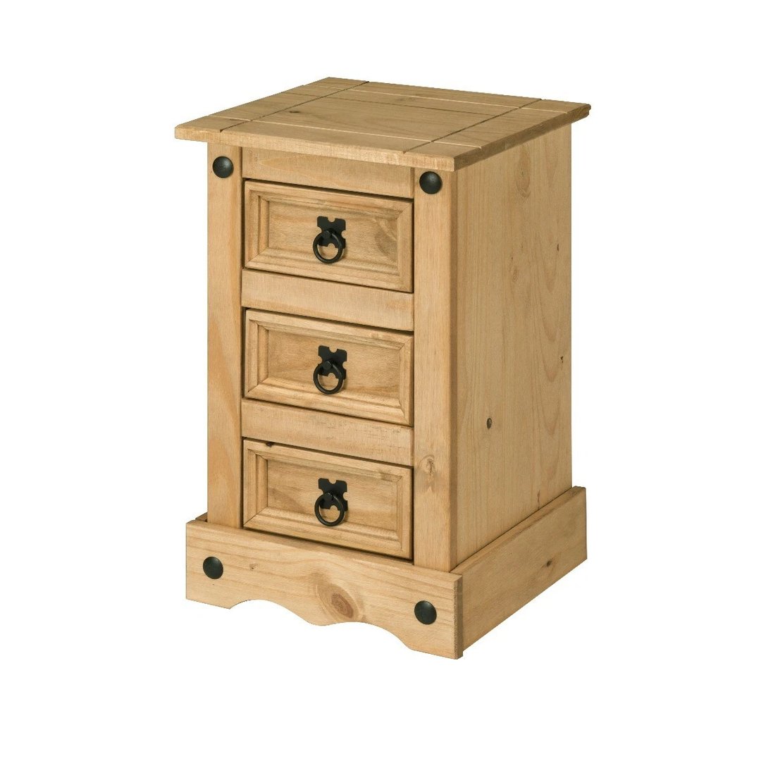 3 Drawer Mexican Pine Rustic Bedside Cabinet