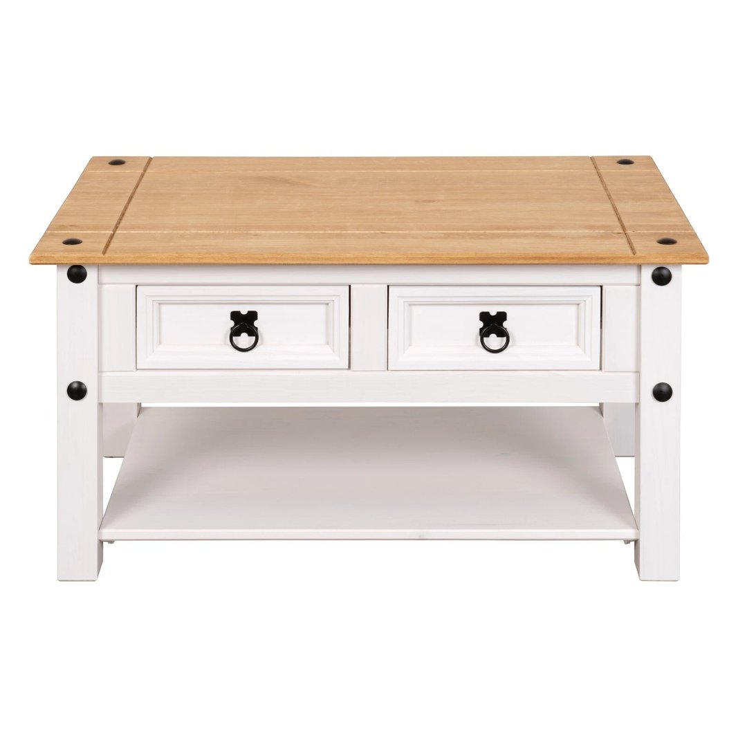 White Mexican Pine 2 Drawer Coffee Table