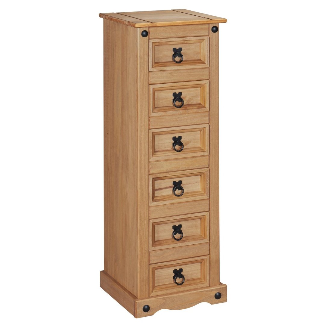 6 Drawer Solid Pine Narrow Chest of Drawers