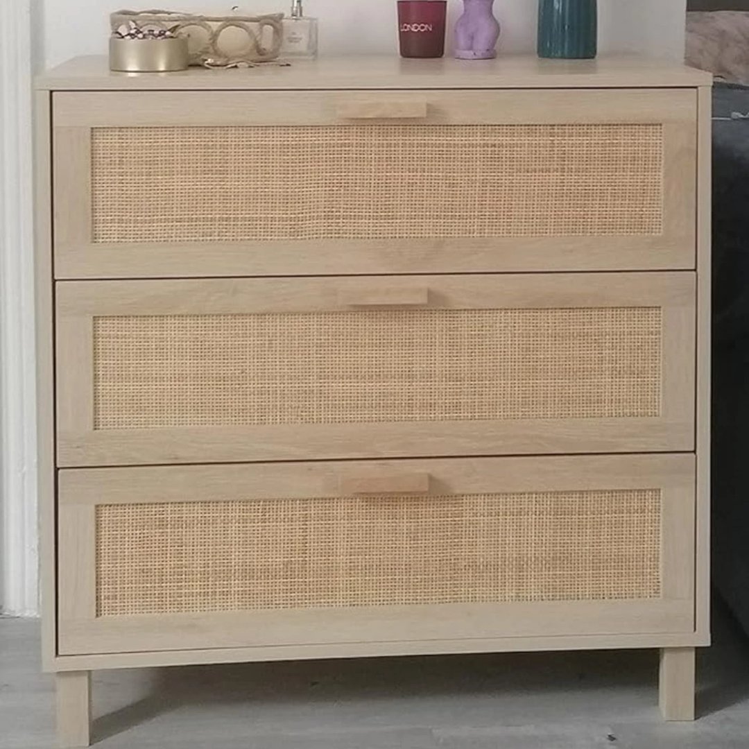 Natural Rattan Woven Drawer Bedroom Dresser Chest