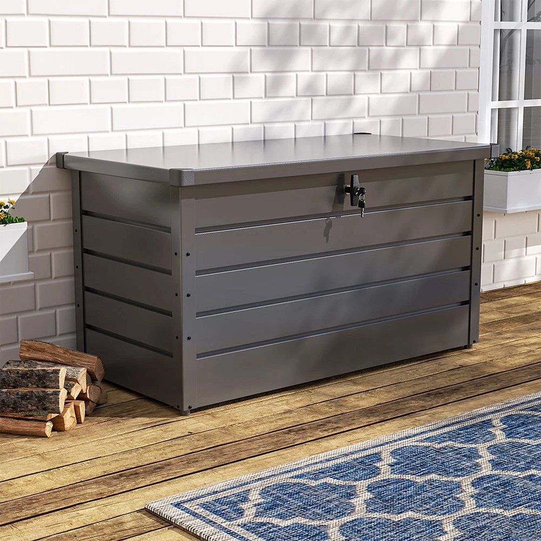 Grey-350L120x61x63cm Lockabel Steel Outdoor Balcony Patio Garden