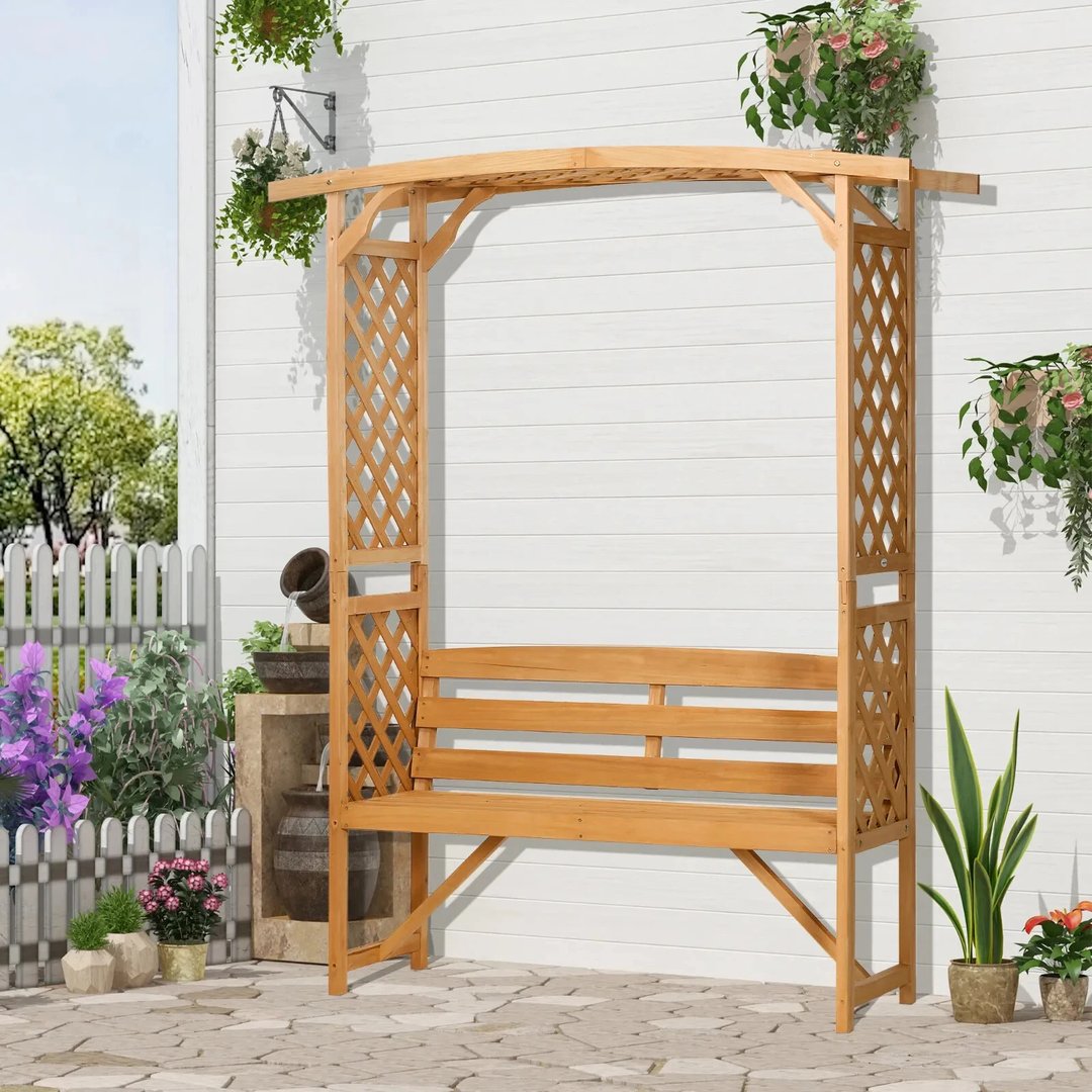 Wooden Garden Arbour Bench with Trellis Pergola