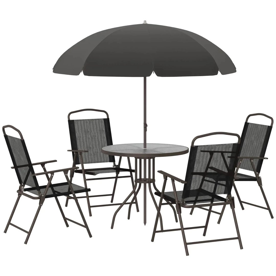 6 Piece Patio Garden Set Folding Table Chairs Parasol