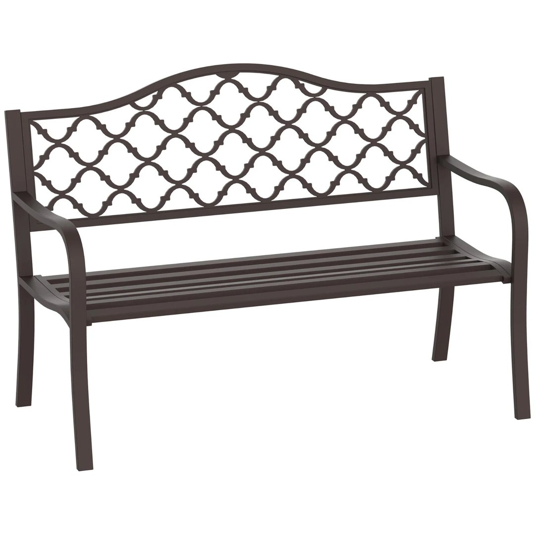 Brown 2-Seater Slatted Powder Coated Garden Bench