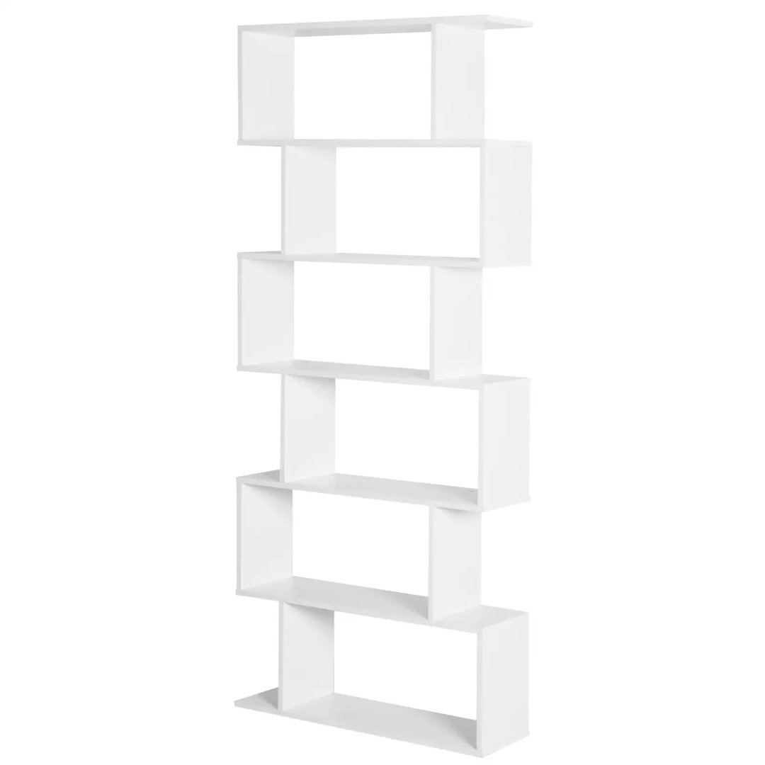 Tall 6 Tier S Shaped Wooden Bookcase Display Unit