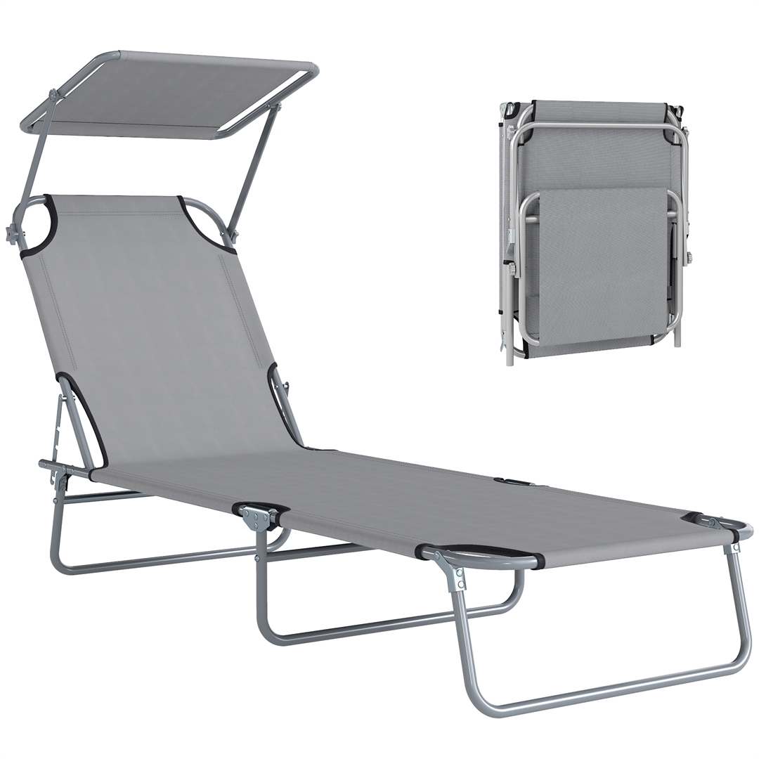 Grey-Reclining Sun Lounger Chair Folding