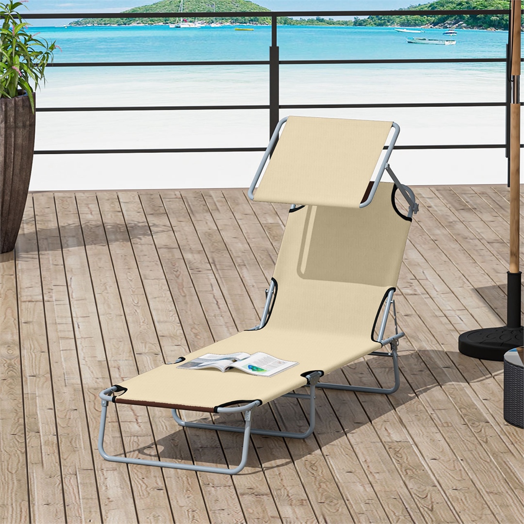 Beige-Reclining Sun Lounger Chair Folding
