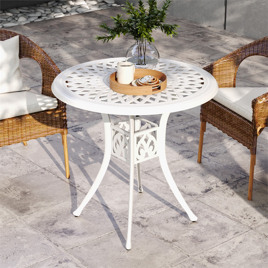 White-78 cm Round Garden Dining Table