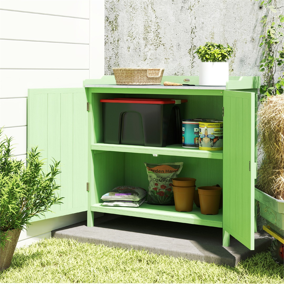 Green-Garden Storage Cabinet Potting Bench Table