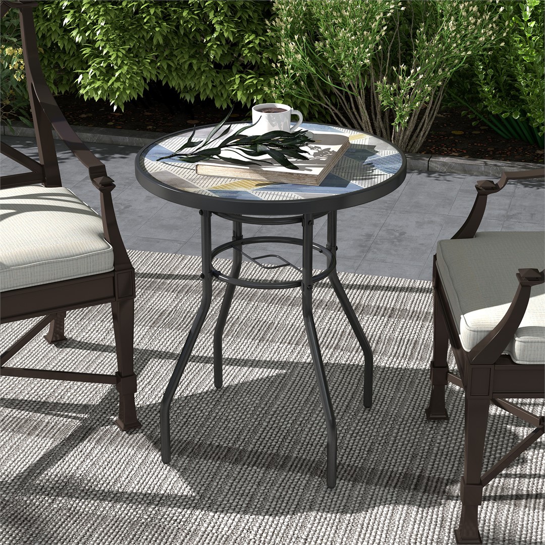 Multicolour Garden Table with Tempered Glass Top