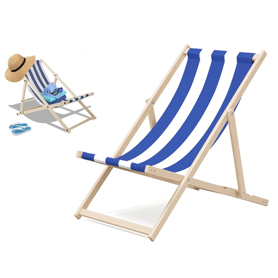 1X Wooden Beach Folding Deck Chair Lounger Sunbed Garden Seaside Beach