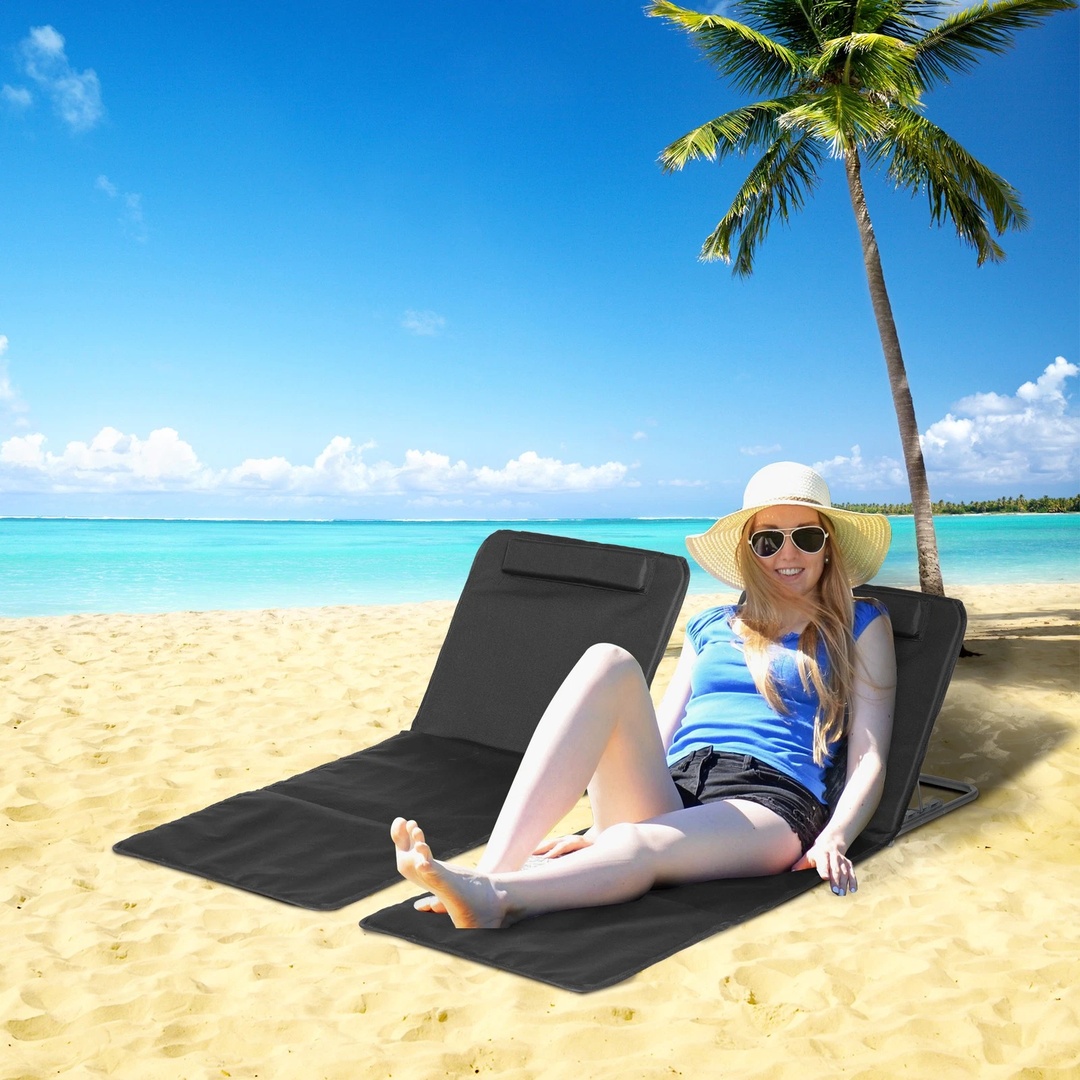 2 Pieces Beach Mat Reclining Chair Set