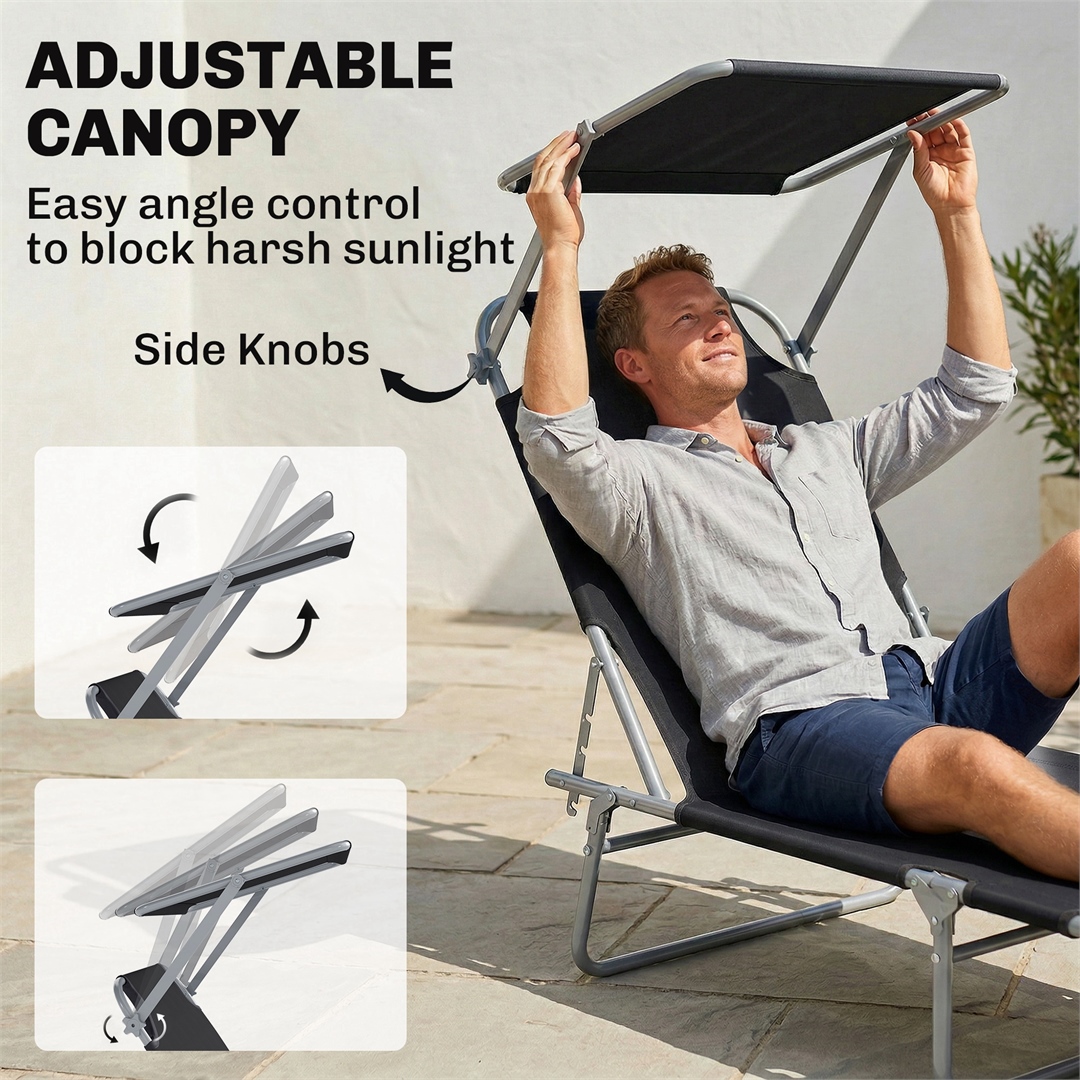 Black Reclining Sun Lounger Chair